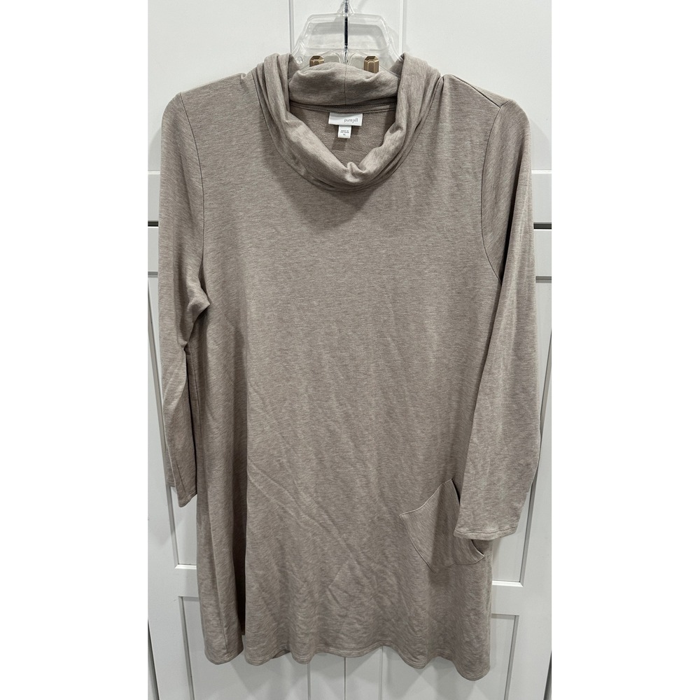 Pure Jill Tan Cowl Neck Pocket Tunic‎ Dress Women's XL Tencel Blend